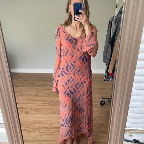 Gypsy 05 100% Silk Coral Maxi Dress (S) - Picture 5 of 9